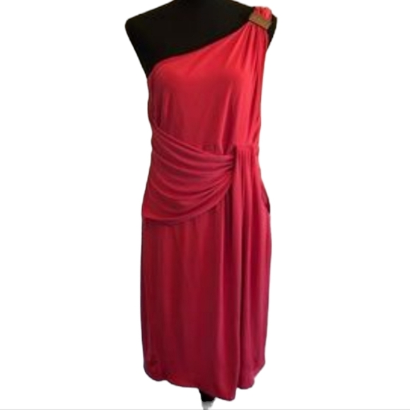 LAUNDRY BY SHELLI SEGAL RED 1 shoulder wrap homecoming occasion dress stretch 6 - Picture 1 of 8